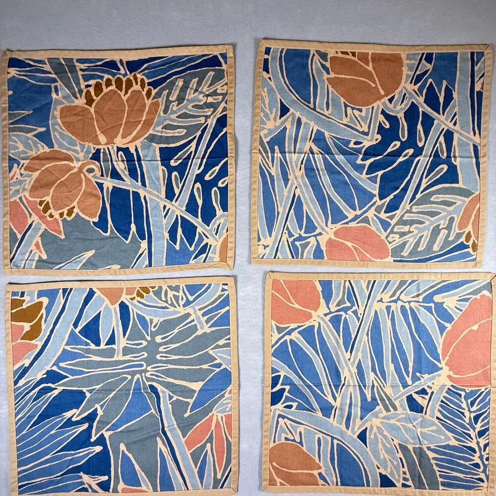 Vtg handmade fabric napkins placemats - set of 5 boho beachy tropical 16 x 17